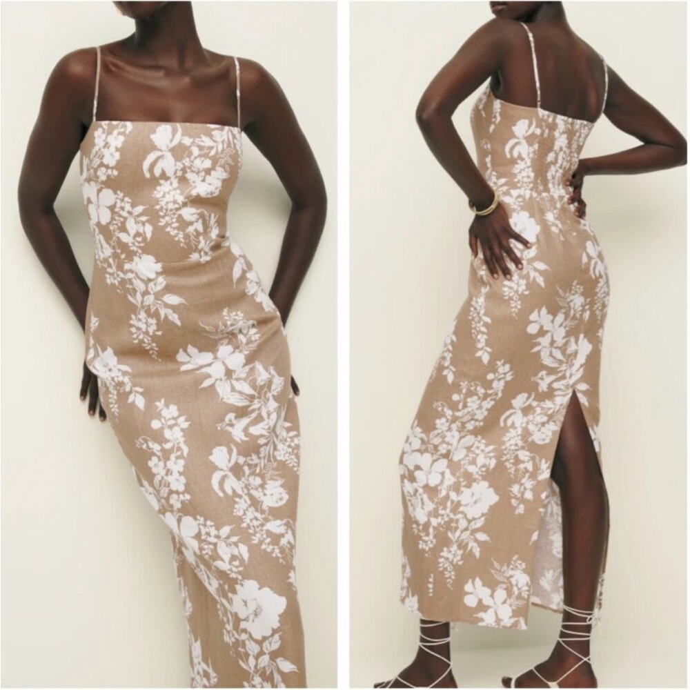 Reformation Frankie Linen Midi Dress Size 2 Dune Floral